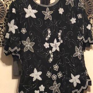 Black White and Silver round neck Silk Sequins